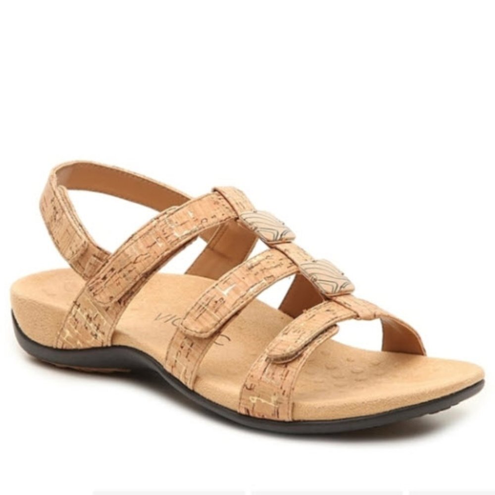 Vionic Amber Adjustable Cork Sandal Gold Tan Size 6